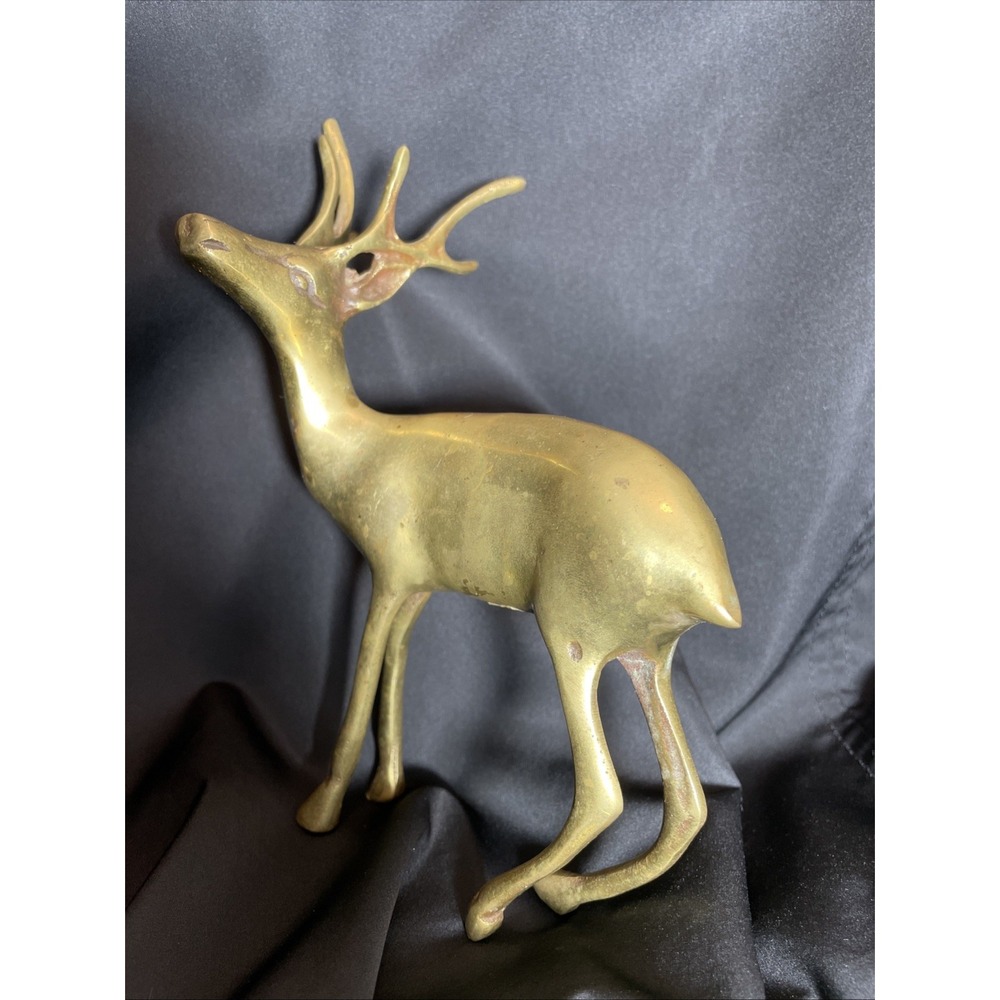 Vintage Brass Deer Stag Figurine 7.5" Korea Hollywood Regency MCM Shelf Decor